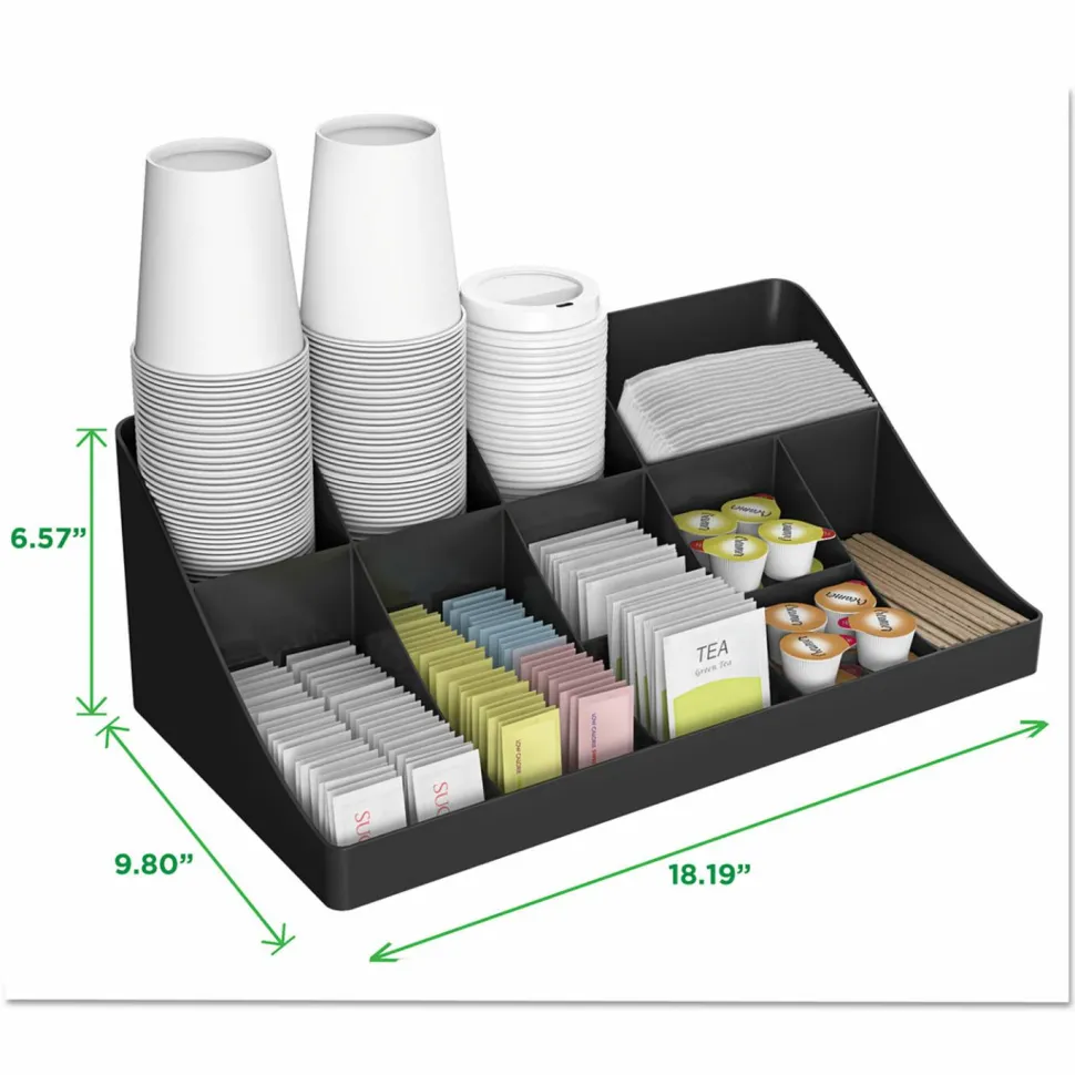 Mind Reader 11 Compartment Coffee Condiment Organizer, 6 5/8"H x 9-1/2"W x 17 -3/16"D, Black