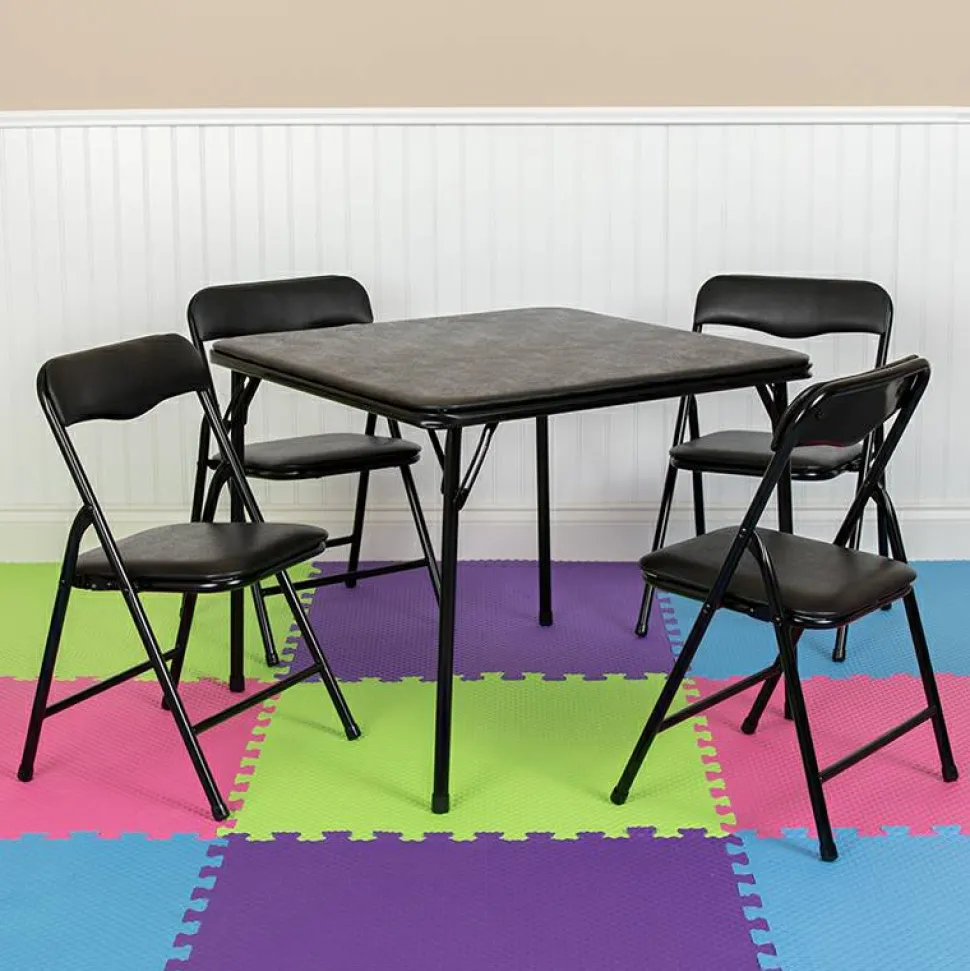 Mindy Kids Black 5 Piece Folding Table and Chair Set
