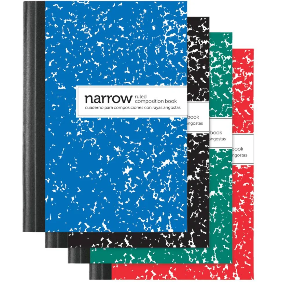Mini Marble Composition Books, 3-1/4" x 4-1/2", Narrow Ruled, 80 Sheets Per Book, Assorted Colors, Pack Of 4