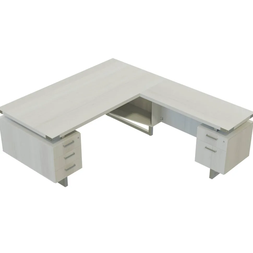 Mirella L-Shaped Configuration Desk, BBB/BF, White Ash