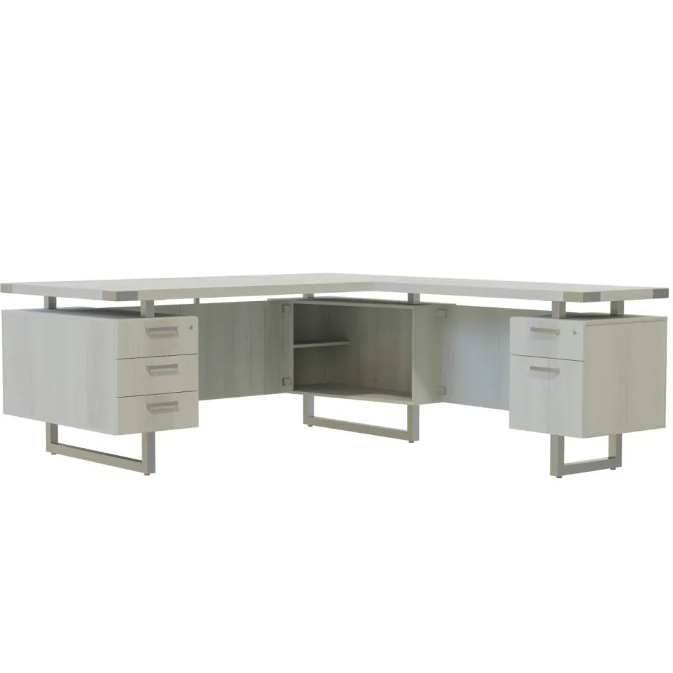 Mirella L-Shaped Configuration Desk, BBB/BF, White Ash