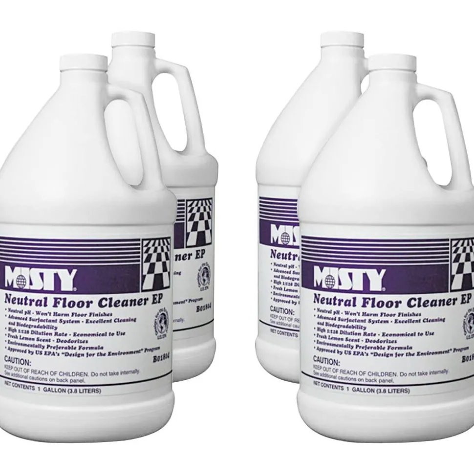 MISTY Neutral Floor Cleaner - For Multi Surface - Concentrate - Liquid - 128 fl oz (4 quart) - Lemon Scent Width - 4 / Carton - Pleasant Scent - Green