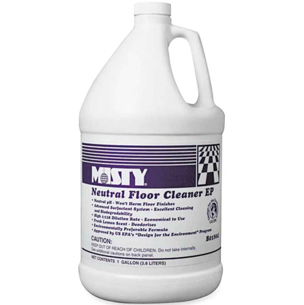 MISTY Neutral Floor Cleaner - For Multi Surface - Concentrate - Liquid - 128 fl oz (4 quart) - Lemon Scent Width - 4 / Carton - Pleasant Scent - Green
