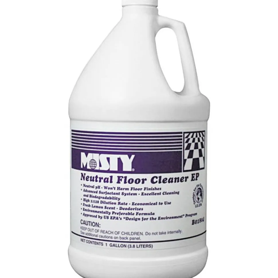 MISTY Neutral Floor Cleaner - For Multi Surface - Concentrate - Liquid - 128 fl oz (4 quart) - Lemon Scent Width - 4 / Carton - Pleasant Scent - Green
