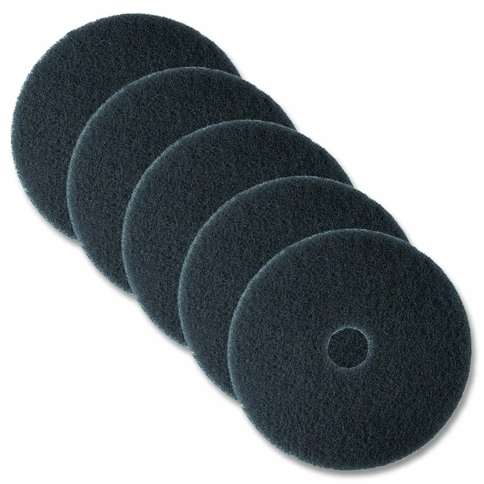 3M Low-Speed High Productivity Floor Pads 7300, 17" Diameter, Black, 5/Carton