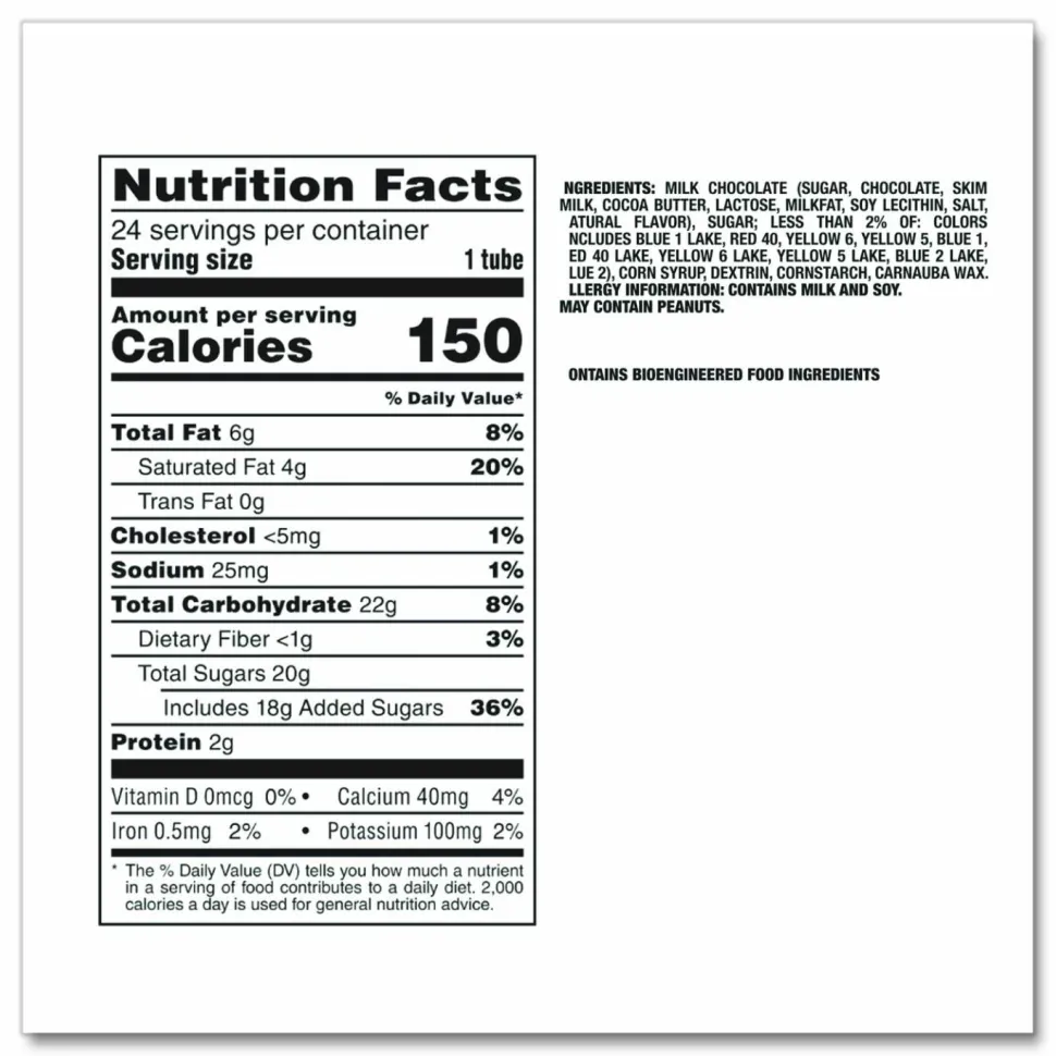 M & M's Milk Chocolate Mini Tubes, 1.08 oz, 24 Tubes/Box
