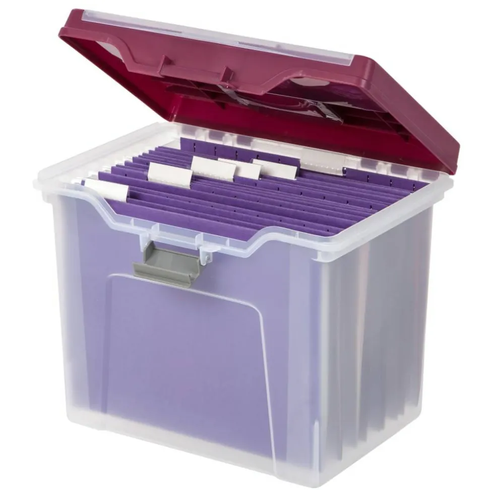 Mobile File Box, Large, Letter Size, 11 5/8"H x 13 3/6"W x 10"D, Clear/Burgundy