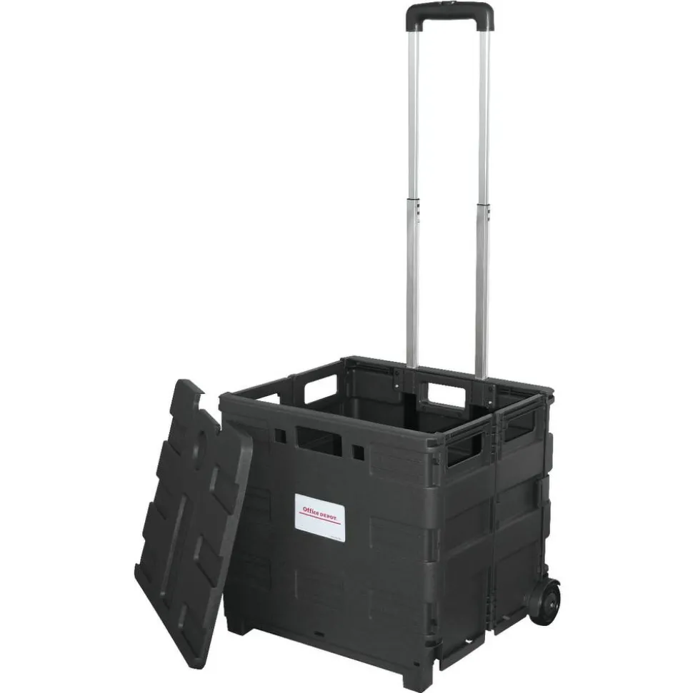 Mobile Folding Cart With Lid, 16"H x 18"W x 15"D, Black