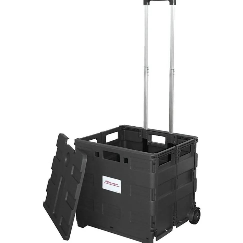 Mobile Folding Cart With Lid, 16"H x 18"W x 15"D, Black