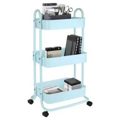 Mobile 3-Tier Storage Cart, 35-5/8"H x 17-15/16"W x 14-5/16"D, Light Blue