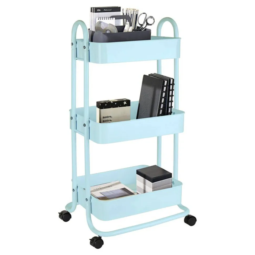 Mobile 3-Tier Storage Cart, 35-5/8"H x 17-15/16"W x 14-5/16"D, Light Blue
