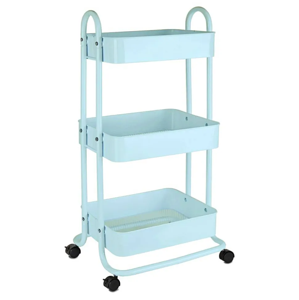 Mobile 3-Tier Storage Cart, 35-5/8"H x 17-15/16"W x 14-5/16"D, Light Blue