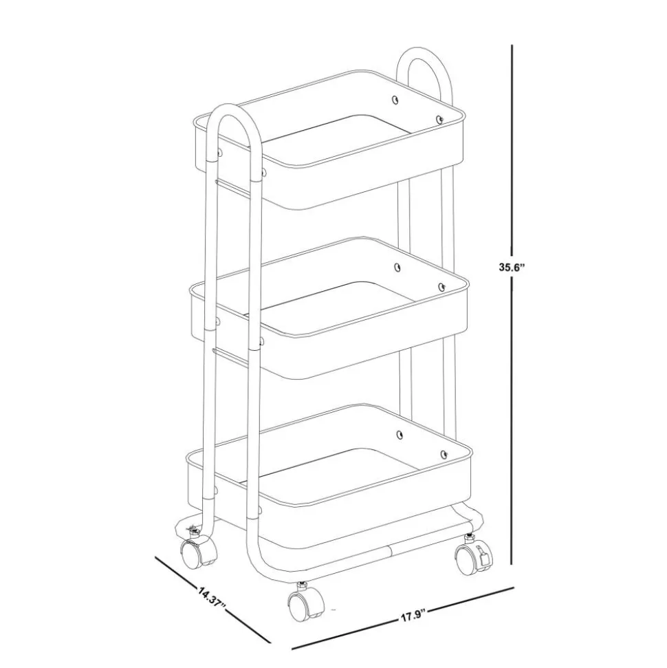 Mobile 3-Tier Storage Cart, 35-5/8"H x 17-15/16"W x 14-5/16"D, Light Blue