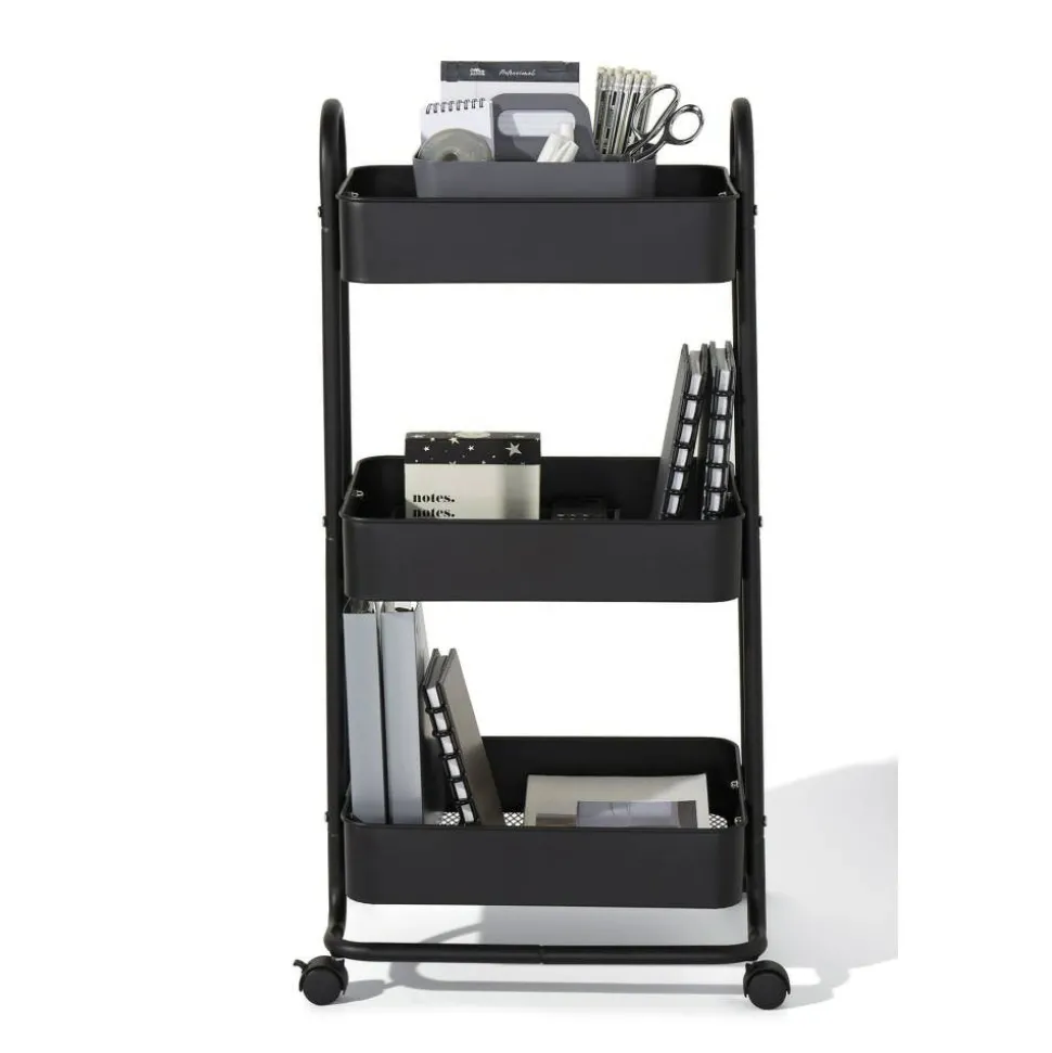Mobile 3-Tier Storage Cart, 35-5/8"H x 17-15/16"W x 14-5/16"D, Black