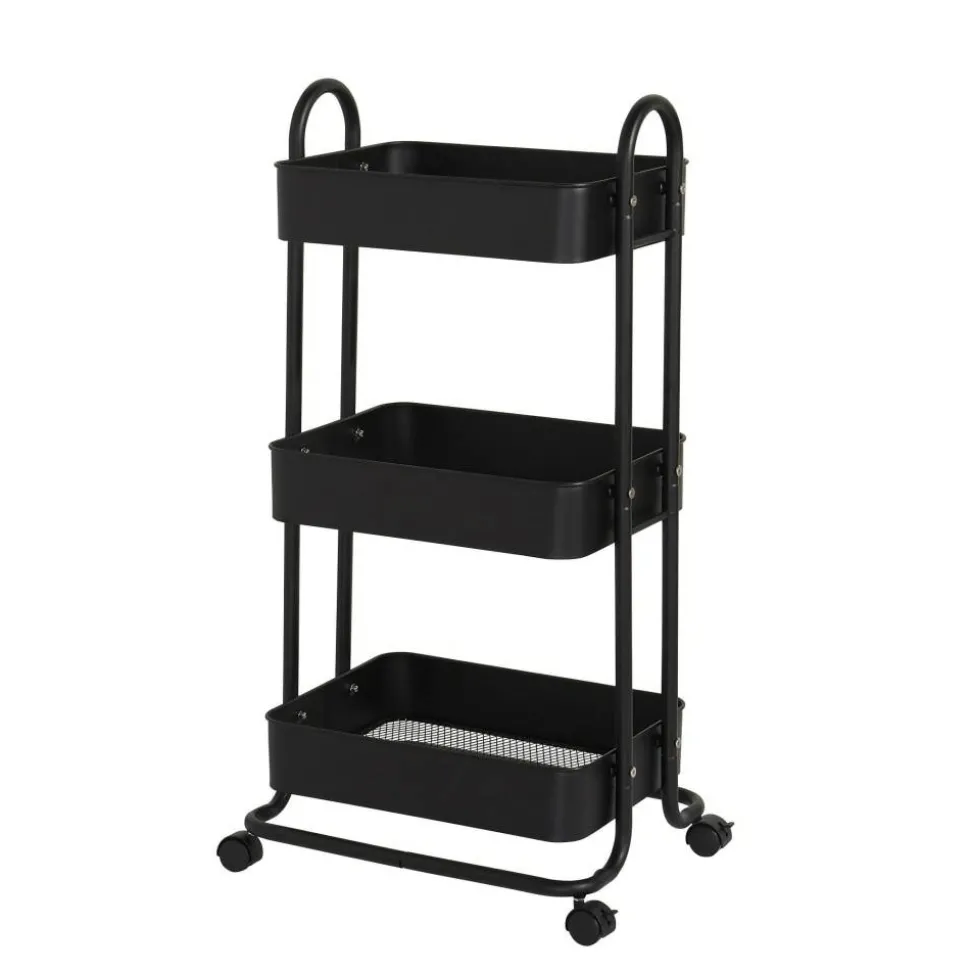 Mobile 3-Tier Storage Cart, 35-5/8"H x 17-15/16"W x 14-5/16"D, Black