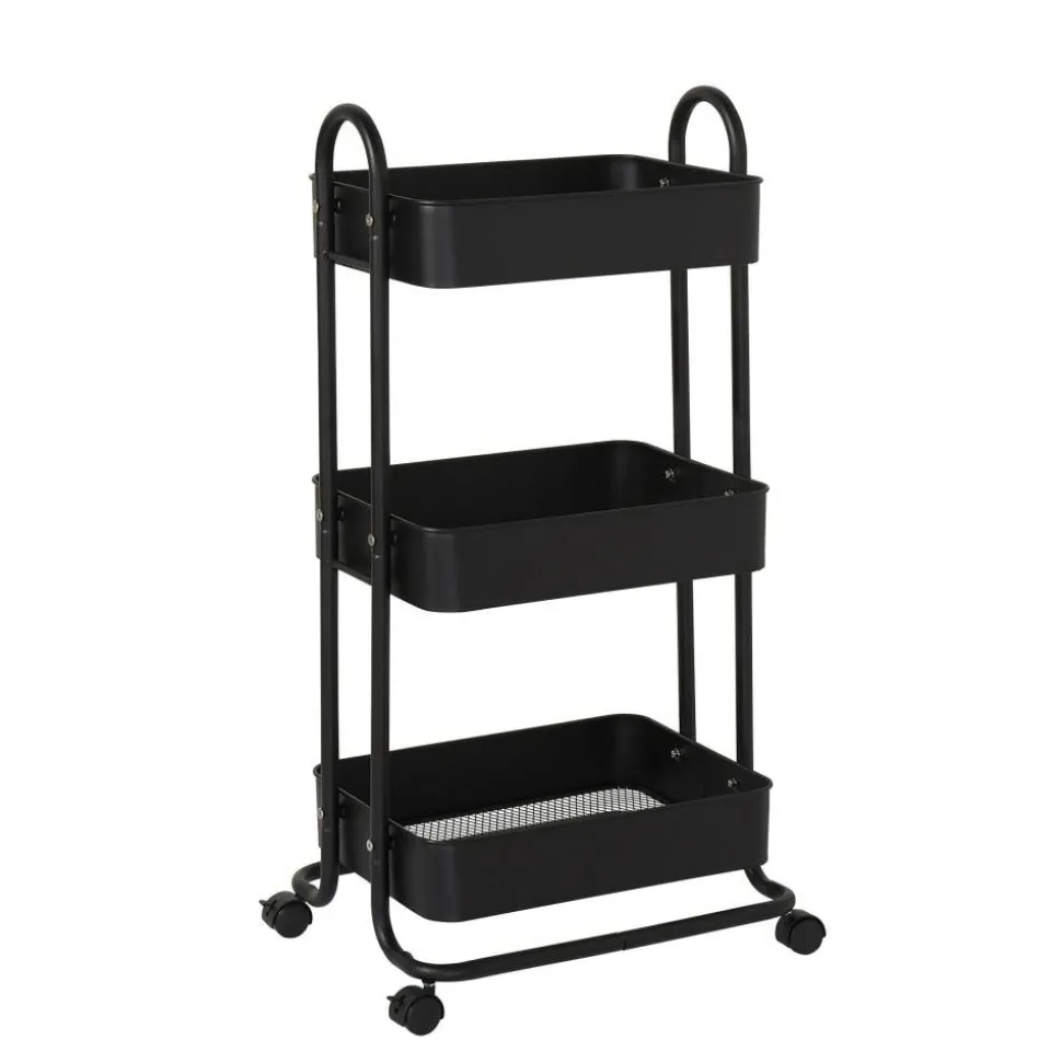 Mobile 3-Tier Storage Cart, 35-5/8"H x 17-15/16"W x 14-5/16"D, Black