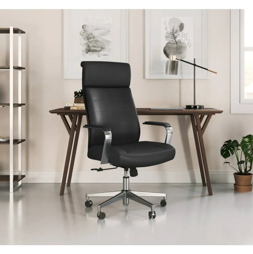 Modern Comfort Modee Vegan Leather High-Back Executive Office Chair, Black/Chrome, BIFMA Compliant