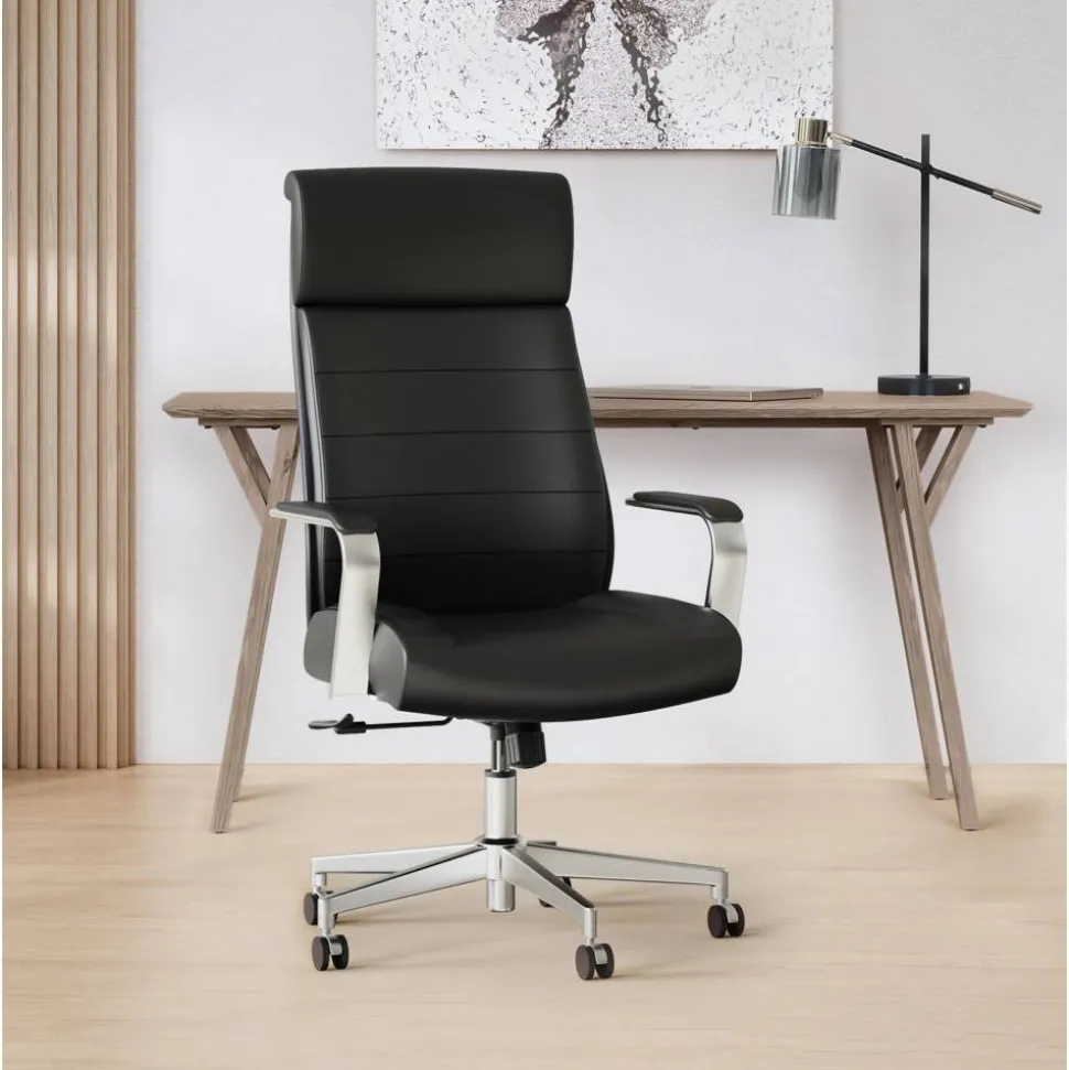Modern Comfort Modee Vegan Leather High-Back Executive Office Chair, Black/Chrome, BIFMA Compliant