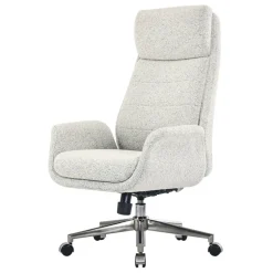 Modern Comfort Pizana Bouclé Fabric High-Back Executive Office Chair, Light Sand/Brushed Nickel, BIFMA Compliant