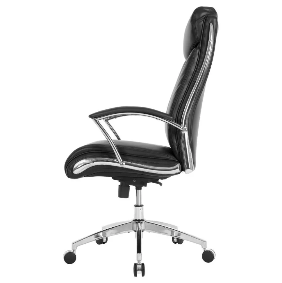 Modern Comfort Verismo Bonded Leather High-Back Executive Office Chair, Black/Chrome, BIFMA Compliant