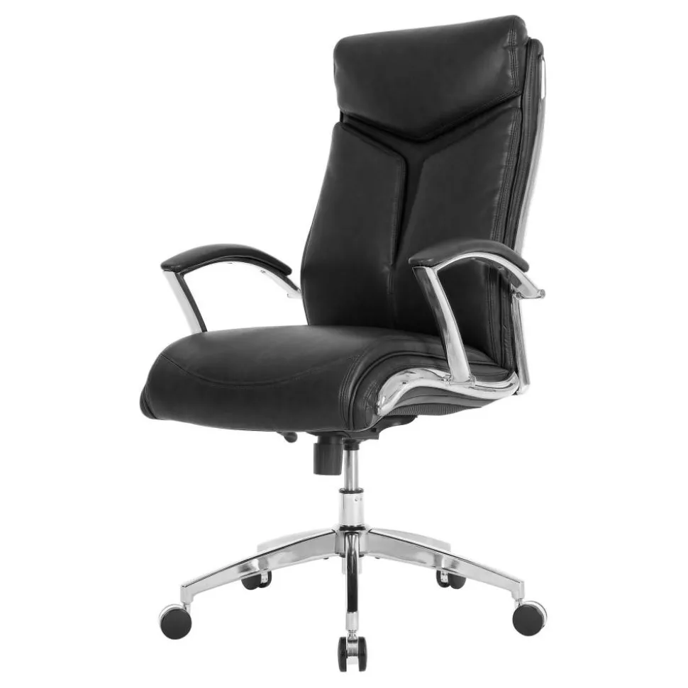 Modern Comfort Verismo Bonded Leather High-Back Executive Office Chair, Black/Chrome, BIFMA Compliant