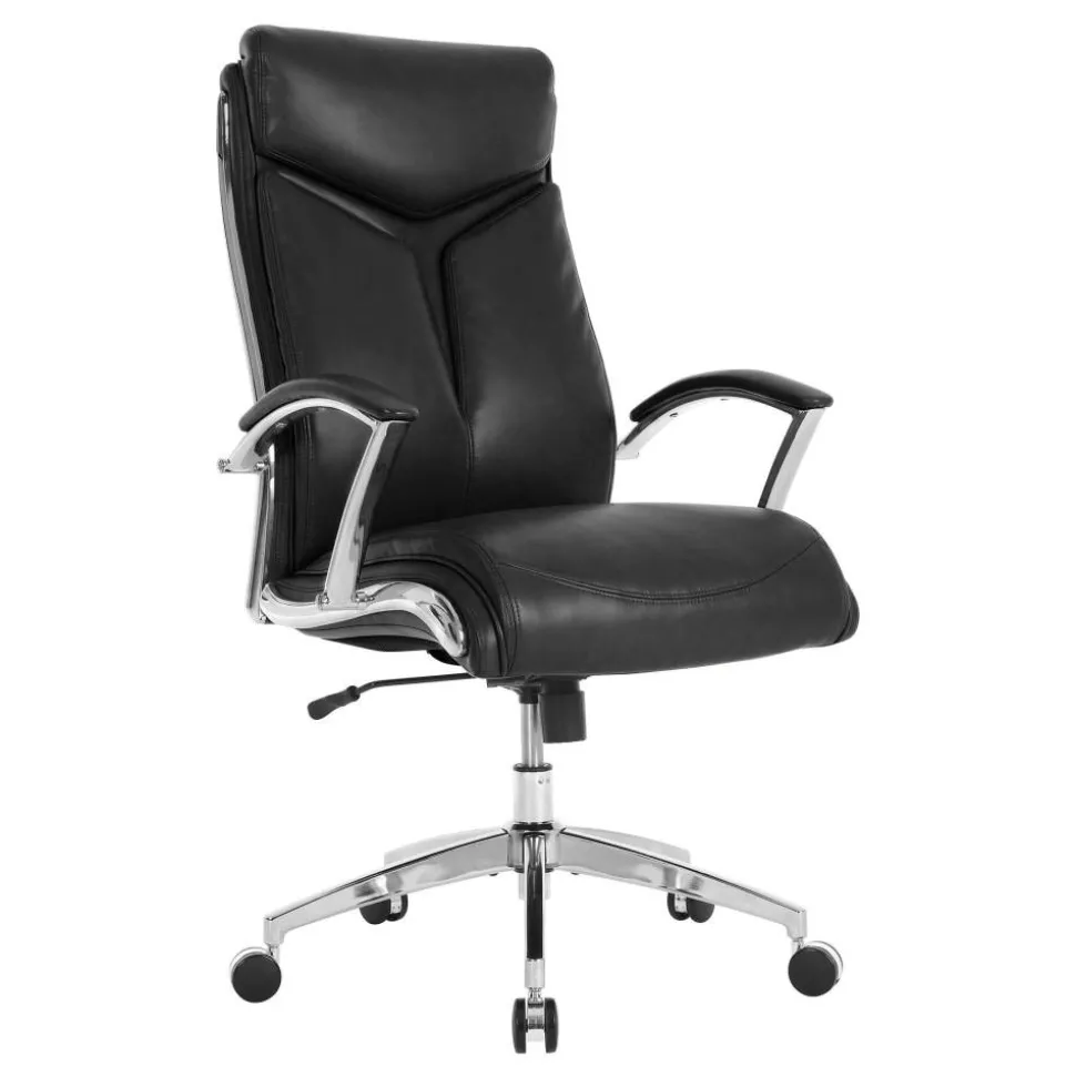 Modern Comfort Verismo Bonded Leather High-Back Executive Office Chair, Black/Chrome, BIFMA Compliant