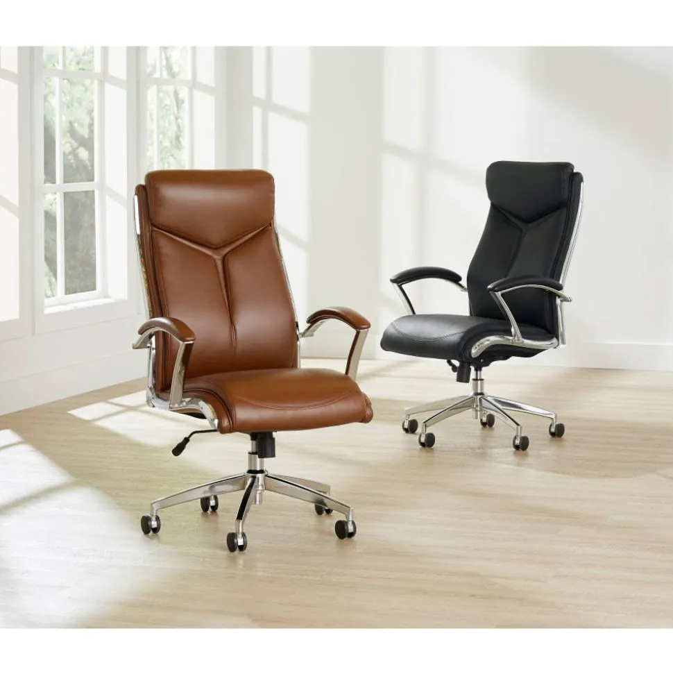 Modern Comfort Verismo Bonded Leather High-Back Executive Office Chair, Black/Chrome, BIFMA Compliant