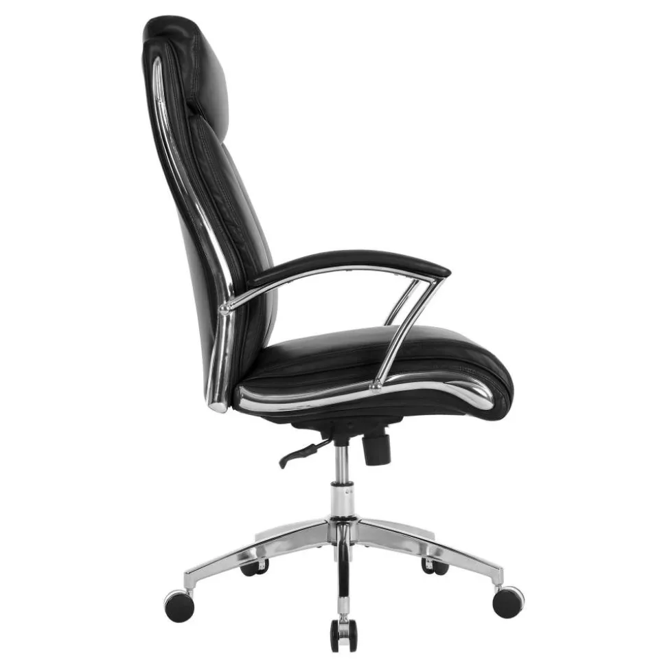 Modern Comfort Verismo Bonded Leather High-Back Executive Office Chair, Black/Chrome, BIFMA Compliant