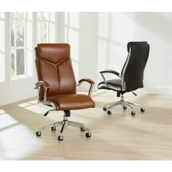 Modern Comfort Verismo Bonded Leather High-Back Executive Office Chair, Black/Chrome, BIFMA Compliant