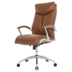 Modern Comfort Verismo Bonded Leather High-Back Executive Office Chair, Brown/Chrome, BIFMA Compliant