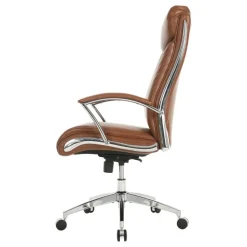 Modern Comfort Verismo Bonded Leather High-Back Executive Office Chair, Brown/Chrome, BIFMA Compliant