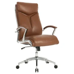 Modern Comfort Verismo Bonded Leather High-Back Executive Office Chair, Brown/Chrome, BIFMA Compliant