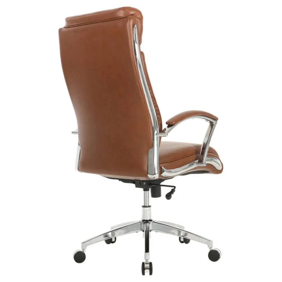 Modern Comfort Verismo Bonded Leather High-Back Executive Office Chair, Brown/Chrome, BIFMA Compliant