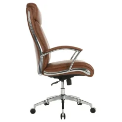 Modern Comfort Verismo Bonded Leather High-Back Executive Office Chair, Brown/Chrome, BIFMA Compliant