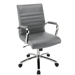 Modern Comfort Winsley Bonded Leather Mid-Back Manager Office Chair, Gray/Chrome, BIFMA Compliant