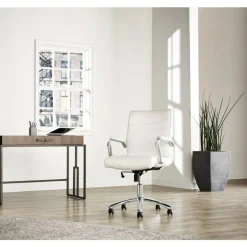 Modern Comfort Winsley Bonded Leather Mid-Back Manager Office Chair, White/Silver, BIFMA Compliant