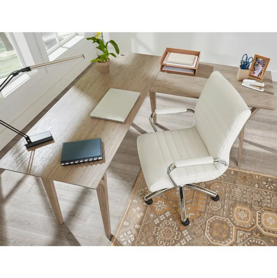 Modern Comfort Winsley Bonded Leather Mid-Back Manager Office Chair, White/Silver, BIFMA Compliant
