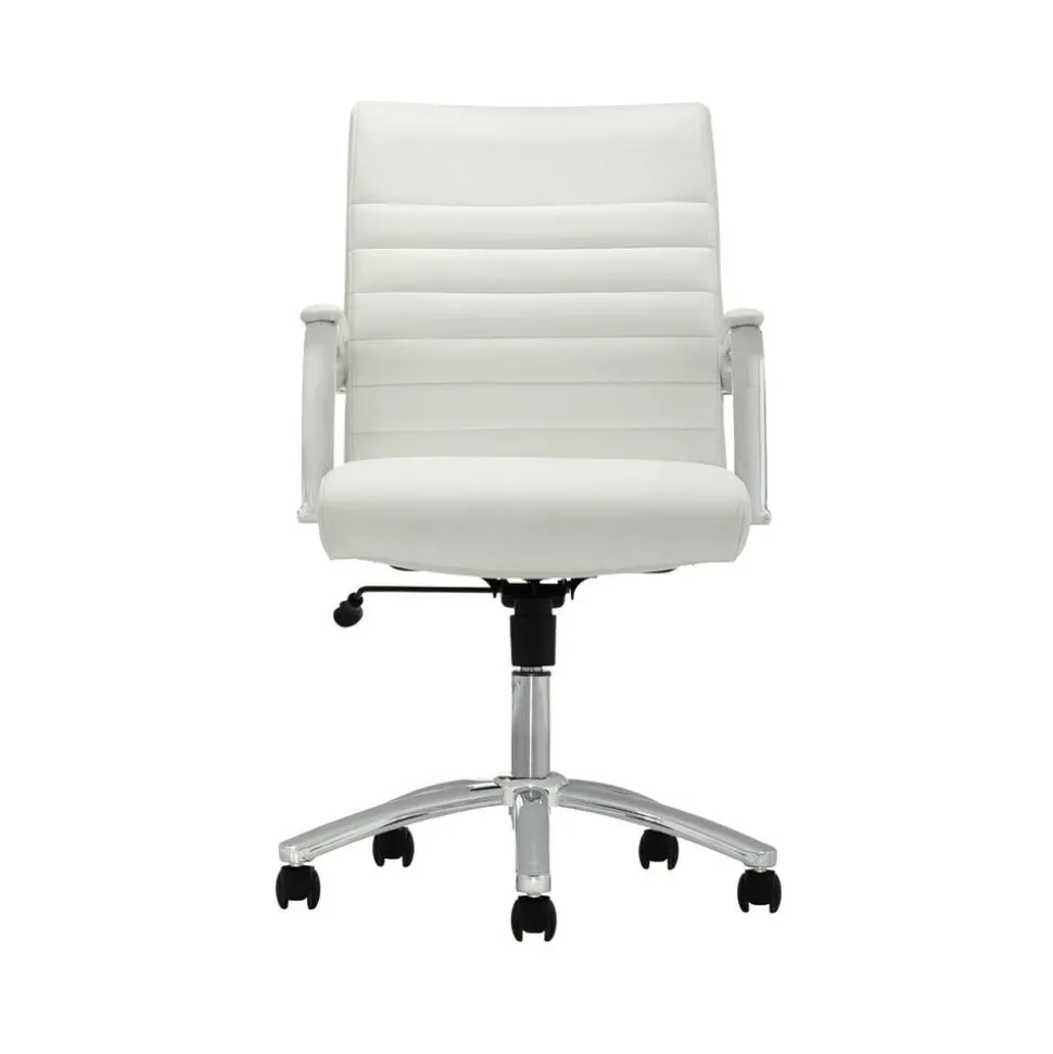 Modern Comfort Winsley Bonded Leather Mid-Back Manager Office Chair, White/Silver, BIFMA Compliant