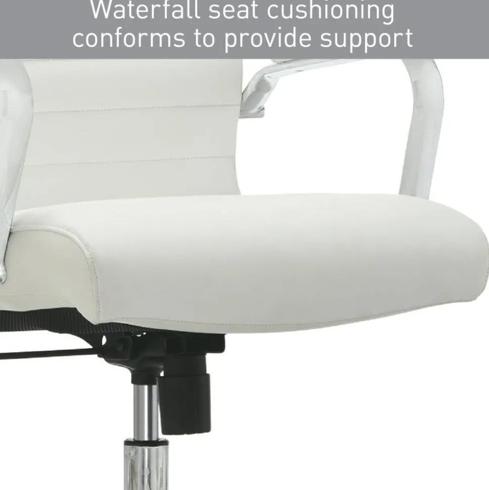 Modern Comfort Winsley Bonded Leather Mid-Back Manager Office Chair, White/Silver, BIFMA Compliant