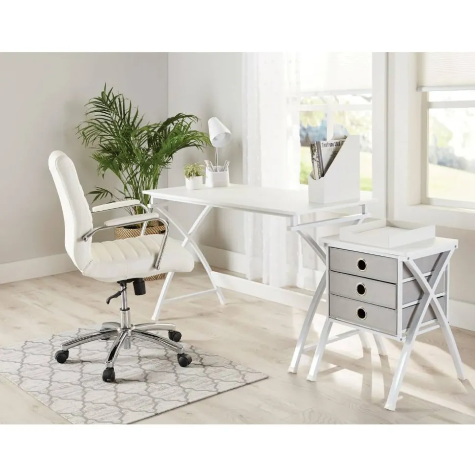 Modern Comfort Winsley Bonded Leather Mid-Back Manager Office Chair, White/Silver, BIFMA Compliant