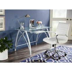 Modern Comfort Winsley Bonded Leather Mid-Back Manager Office Chair, White/Silver, BIFMA Compliant