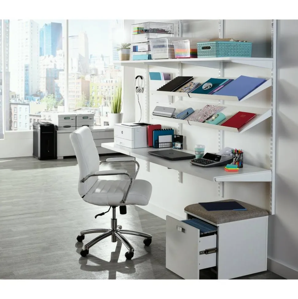 Modern Comfort Winsley Bonded Leather Mid-Back Manager Office Chair, White/Silver, BIFMA Compliant