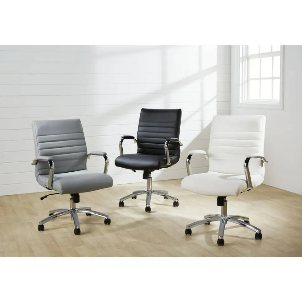 Modern Comfort Winsley Bonded Leather Mid-Back Manager Office Chair, White/Silver, BIFMA Compliant