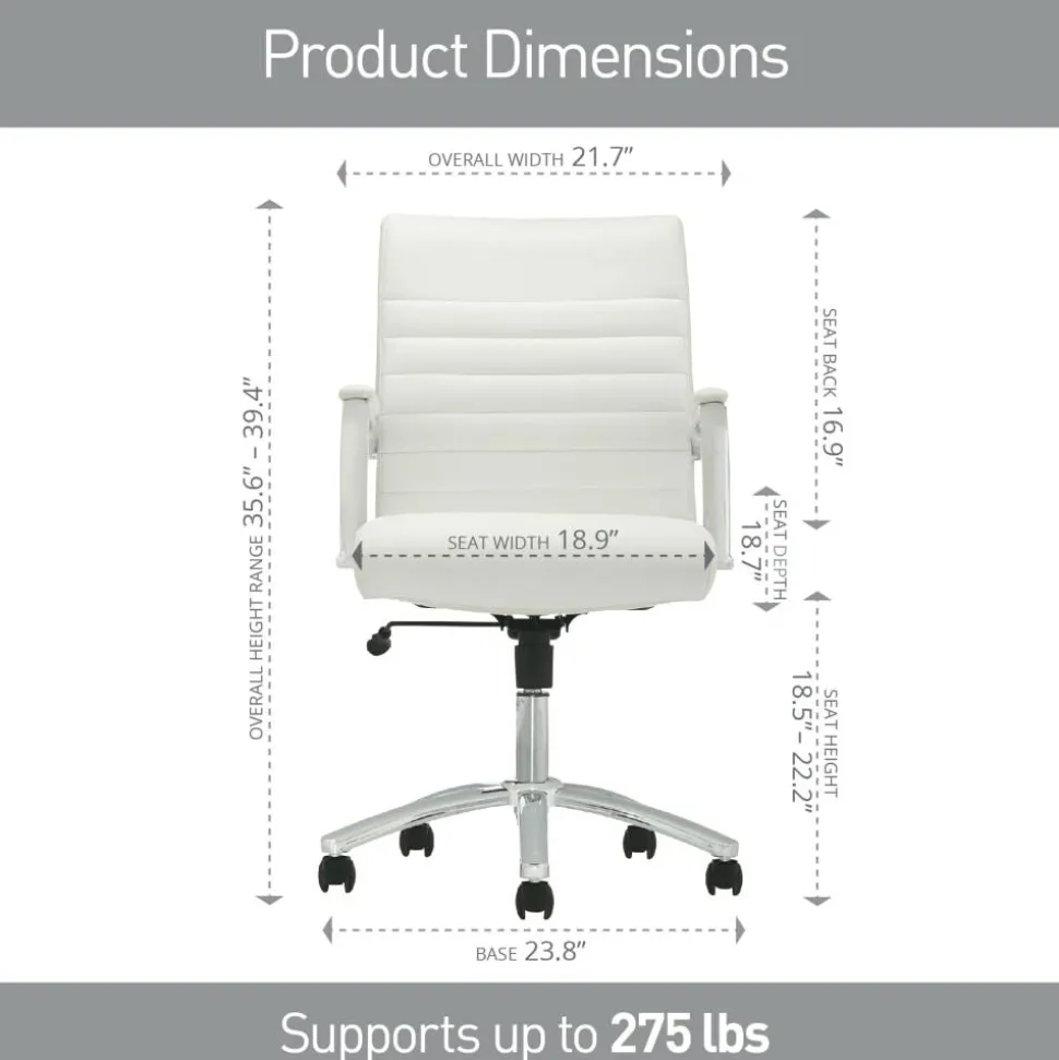 Modern Comfort Winsley Bonded Leather Mid-Back Manager Office Chair, White/Silver, BIFMA Compliant
