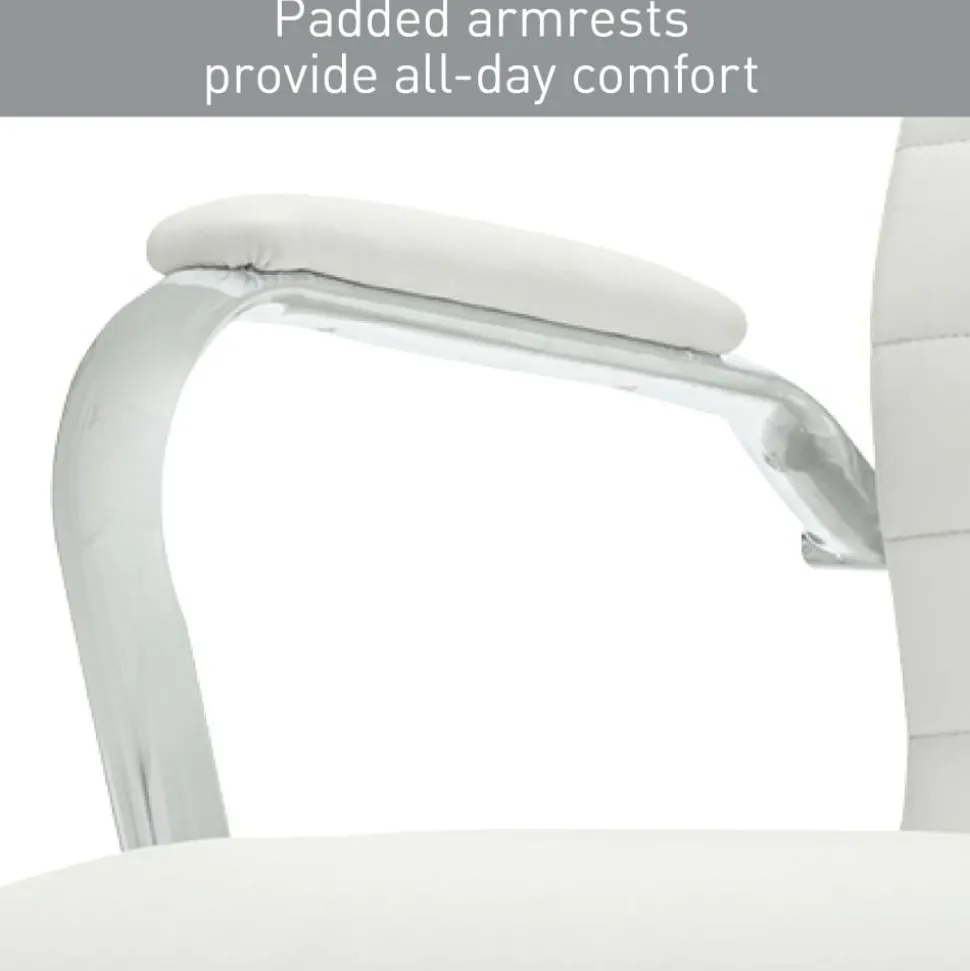Modern Comfort Winsley Bonded Leather Mid-Back Manager Office Chair, White/Silver, BIFMA Compliant