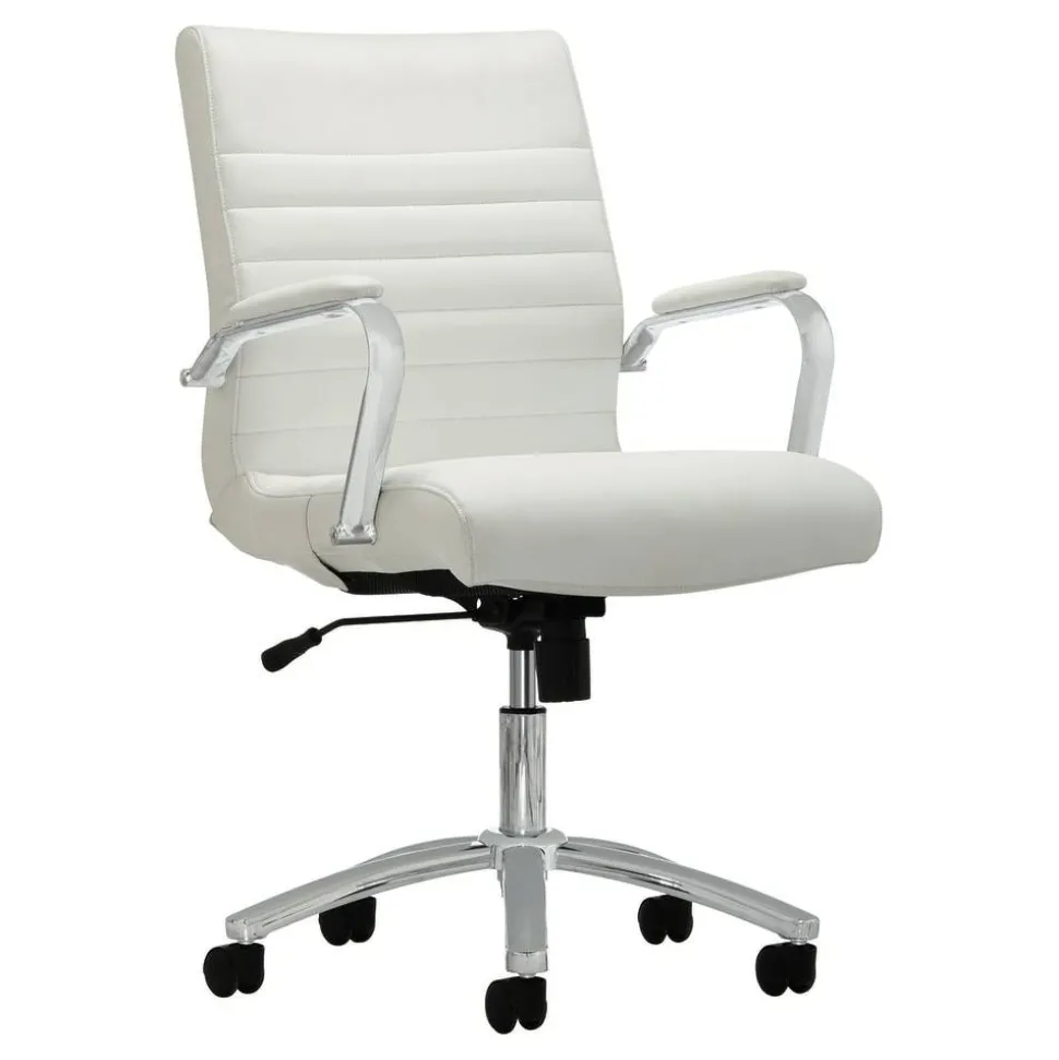 Modern Comfort Winsley Bonded Leather Mid-Back Manager Office Chair, White/Silver, BIFMA Compliant
