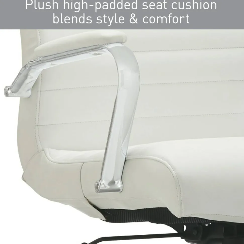 Modern Comfort Winsley Bonded Leather Mid-Back Manager Office Chair, White/Silver, BIFMA Compliant