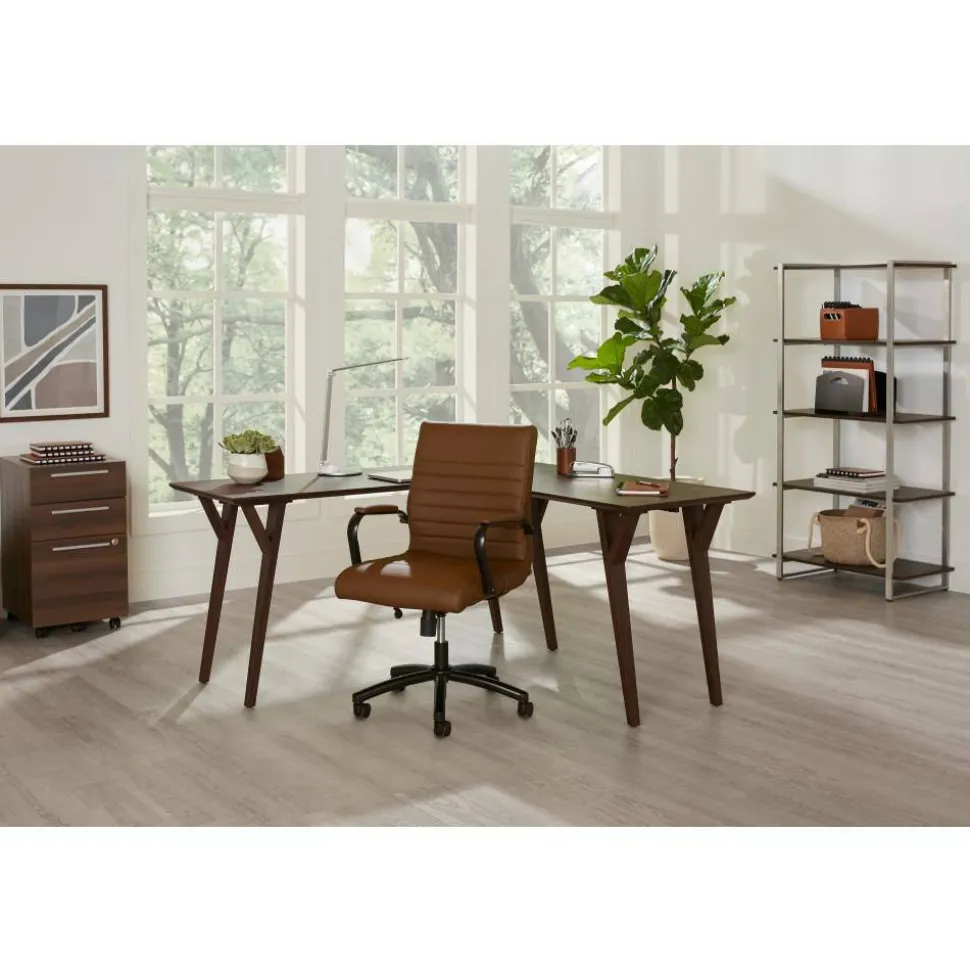 Modern Comfort Winsley Bonded Leather Mid-Back Manager Office Chair, Brown/Black, BIFMA Compliant
