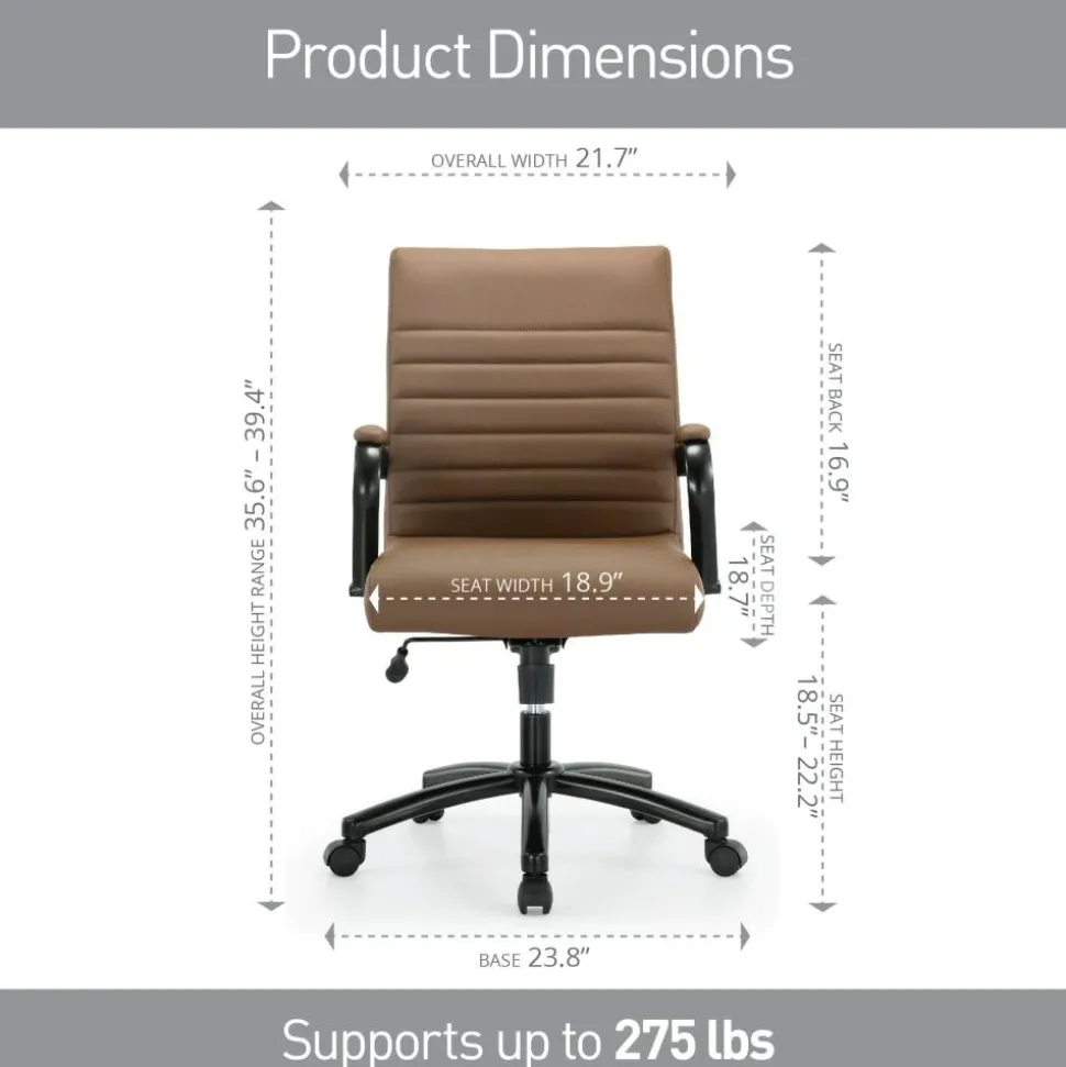 Modern Comfort Winsley Bonded Leather Mid-Back Manager Office Chair, Brown/Black, BIFMA Compliant