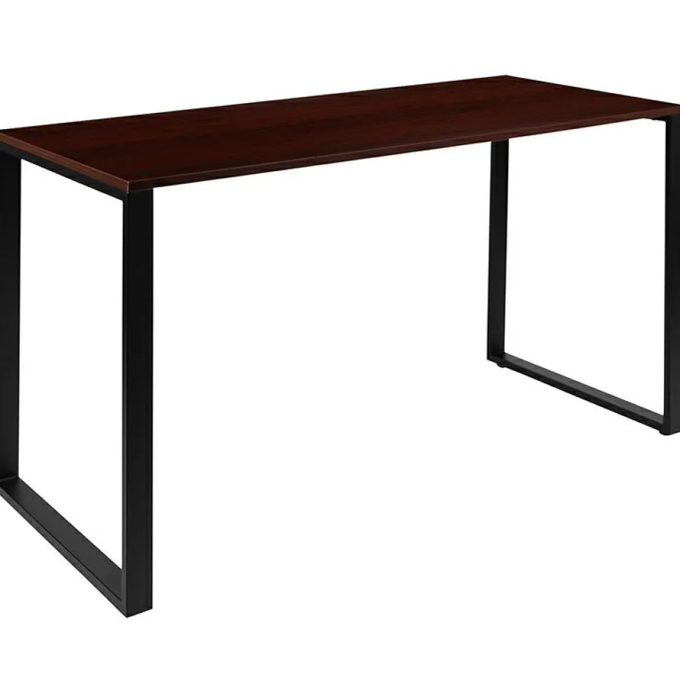 Modern Commercial Grade Desk Industrial Style Computer Desk Sturdy Home Office Desk - 55" Length-Mahogany